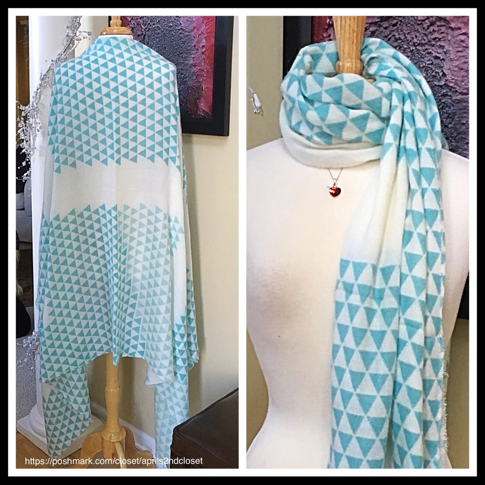 LONG TURQUOISE WHITE WRAP CAPE BLANKET SCARF - Picture 7 of 8